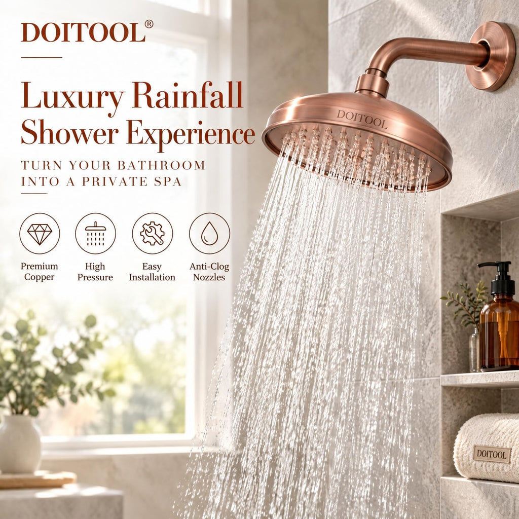 8 inch Copper Shower Head, Large Round Rainfall Showerhead Sprayer