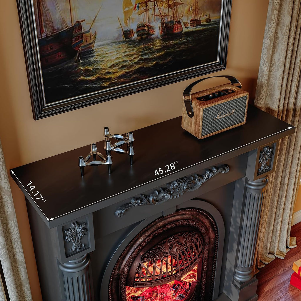 45 Inch Electric Fireplace with Mantel, Solid Wood Fireplace TV Stand, Roman Column Fireplace Entertainment Center