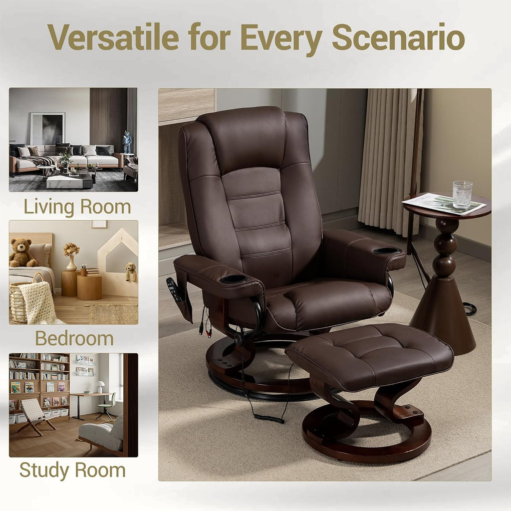 Modern Reclining Lounge Chair — Brown PU Leather