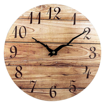 Extra Large Wall Clock, 16'' Frameless Wooden Wall Clocks with Silent Quartz Movement, Rustic Country Village Walnut