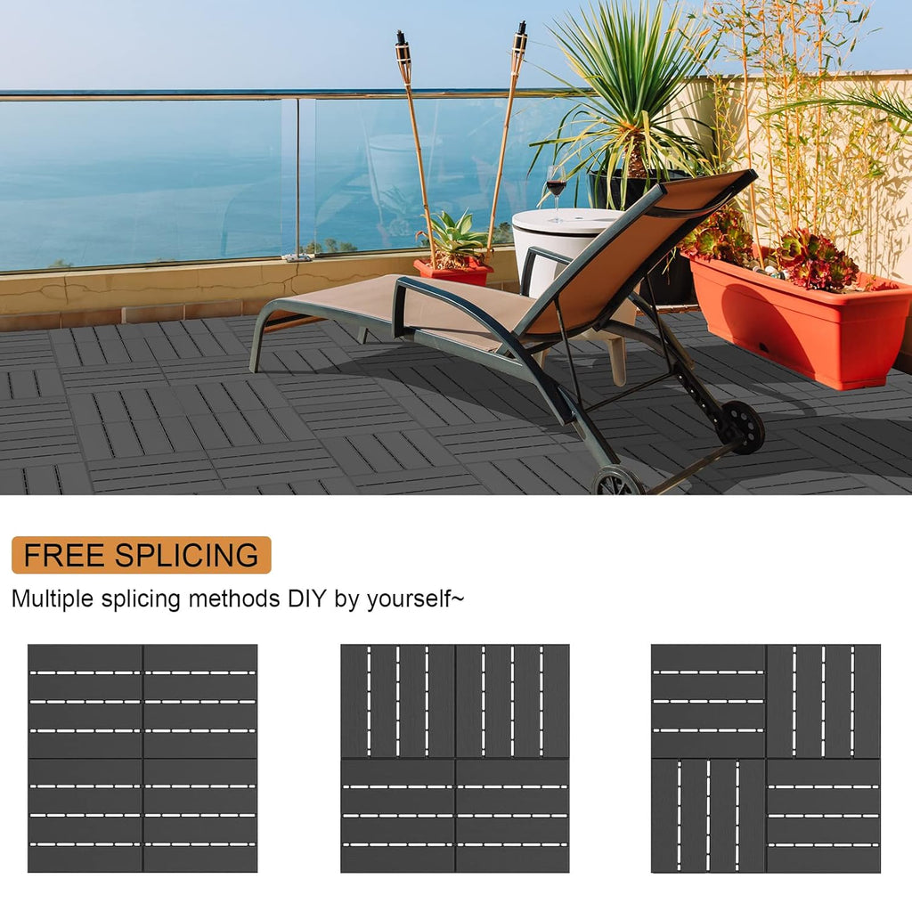 Plastic Interlocking Deck Tiles, 9 Pack , 12"x12" Waterproof Outdoor Flooring All Weather Use, Patio Floor Decking