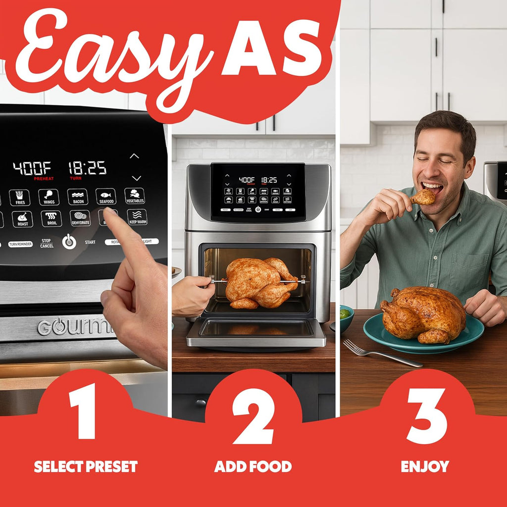 Air Fryer - 14 Qt All-in-One Rotisserie Oven with Digital Display, 12 Presets, Roast, Bake, Broil, Dehydrate