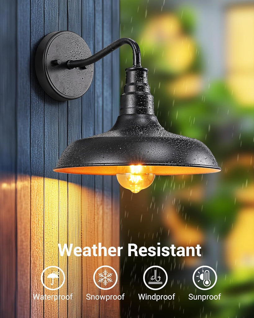 2 Pack Outdoor Wall Light, Gooseneck Barn Light Fixture, Black Matte Wall Mount Lantern, Farmhouse Outside Wall Sconce