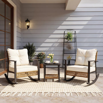 3 Piece Rocking Patio Bistro Set, Outdoor Bistro Sets Wicker Patio Furniture Rocking Chairs Sectional Couch and