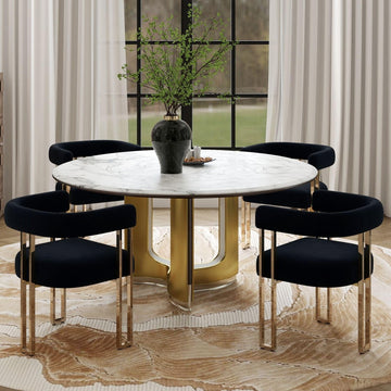 Set of 4 Black and Gold Modern Dining Chairs, Velvet Upholstered Barrel Armchairs with Metal Legs Island, Mid Century