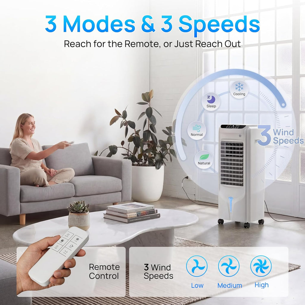 Swamp Cooler, 1800 CFM Windowless Portable Air Conditioner with 4.2 Gal Water Tank,120° Swing, 12H Timer, 3 Modes