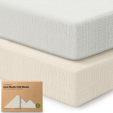 2-Pack Muslin Crib Sheets for Boy, Girl, 52x28 Fitted (Greige) | 100% Organic Cotton Fitted Baby Crib Mattress Sheet