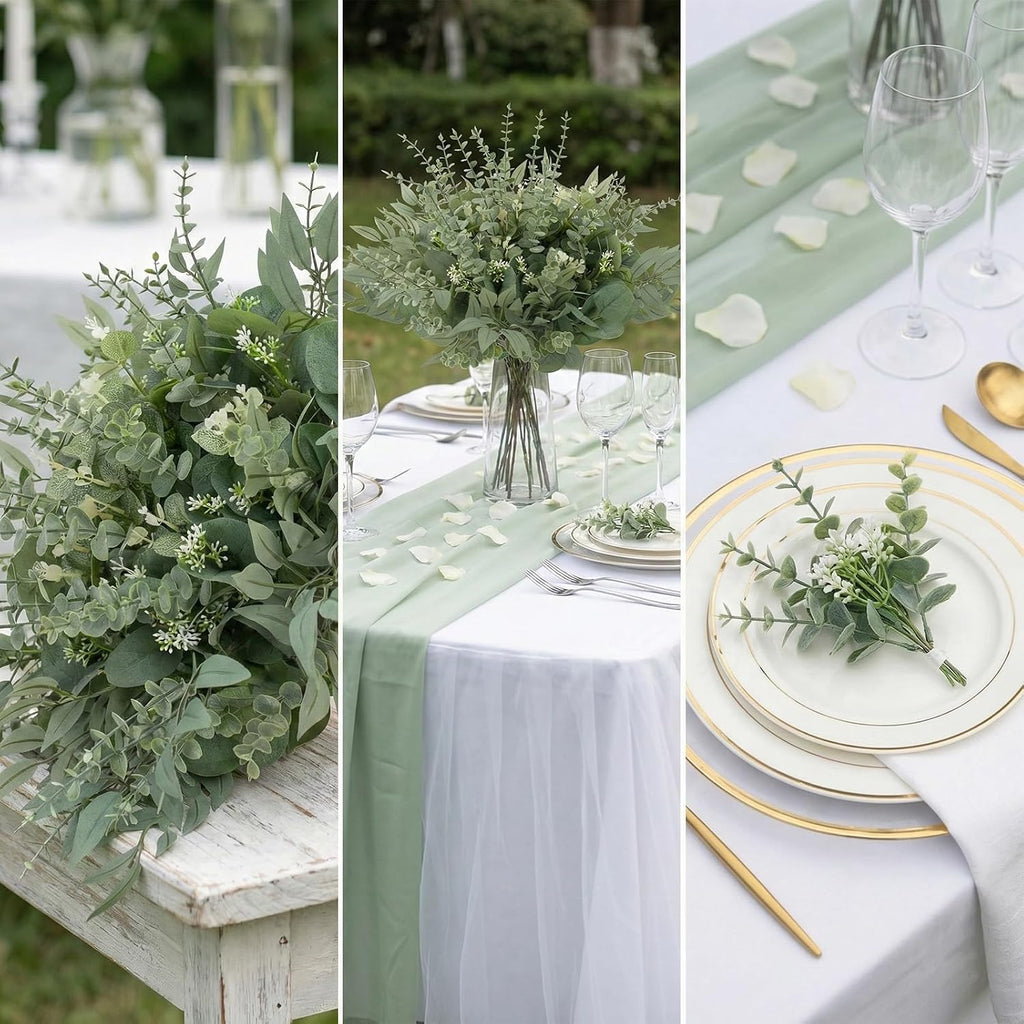 130 Pcs Artificial Mixed Eucalyptus Stems Bulk, 5 Kinds of Faux Greenery Eucalyptus Leaves Bulk for Vase Wedding DIY
