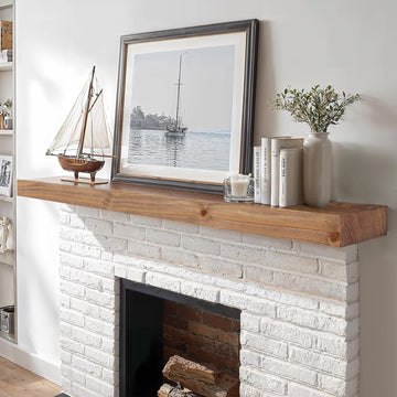 60" Solid Wood Floating Fireplace Mantel Shelf, Rustic Dark Oak