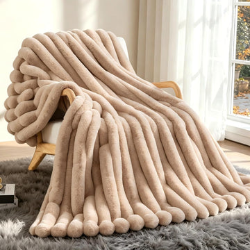 Faux Fur Twin Blanket for Couch Cozy Soft Plush Thick Striped | Luxury Blanket for Sofa, Living Room, Bedroom, 60" x