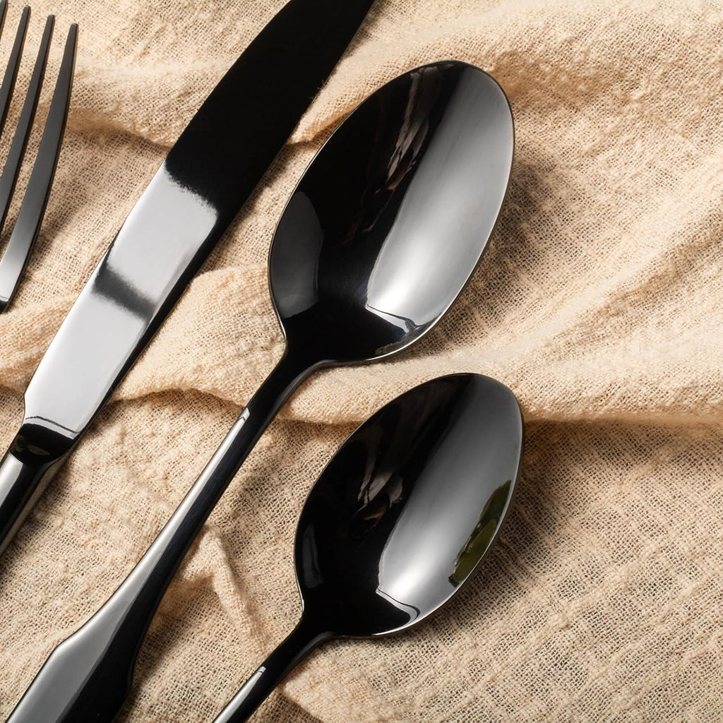 Black Mirror 40-Piece Silverware Set,Service for 8,Stainless Steel Flatware Set,Mirror Cutlery Set,Dishwasher Safe