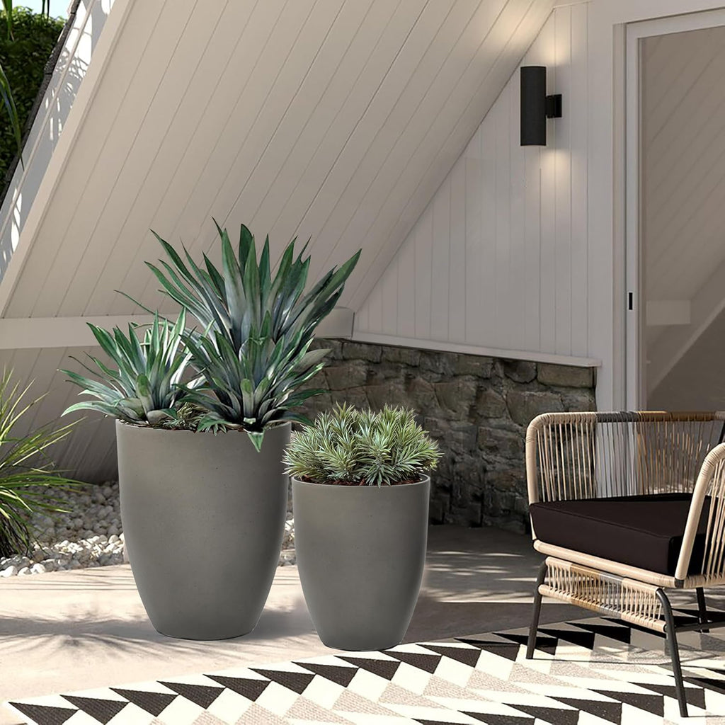 Set of 2 HDPE Tall Planters 16.5" & 13.5", Indoor Outdoor with Drainage Hole and Rubber Plug,Modern
