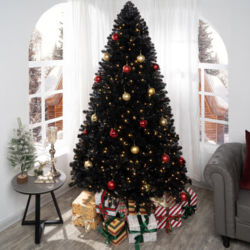7.5 ft Black Pre-Lit Christmas Tree, 600 Warm Lights