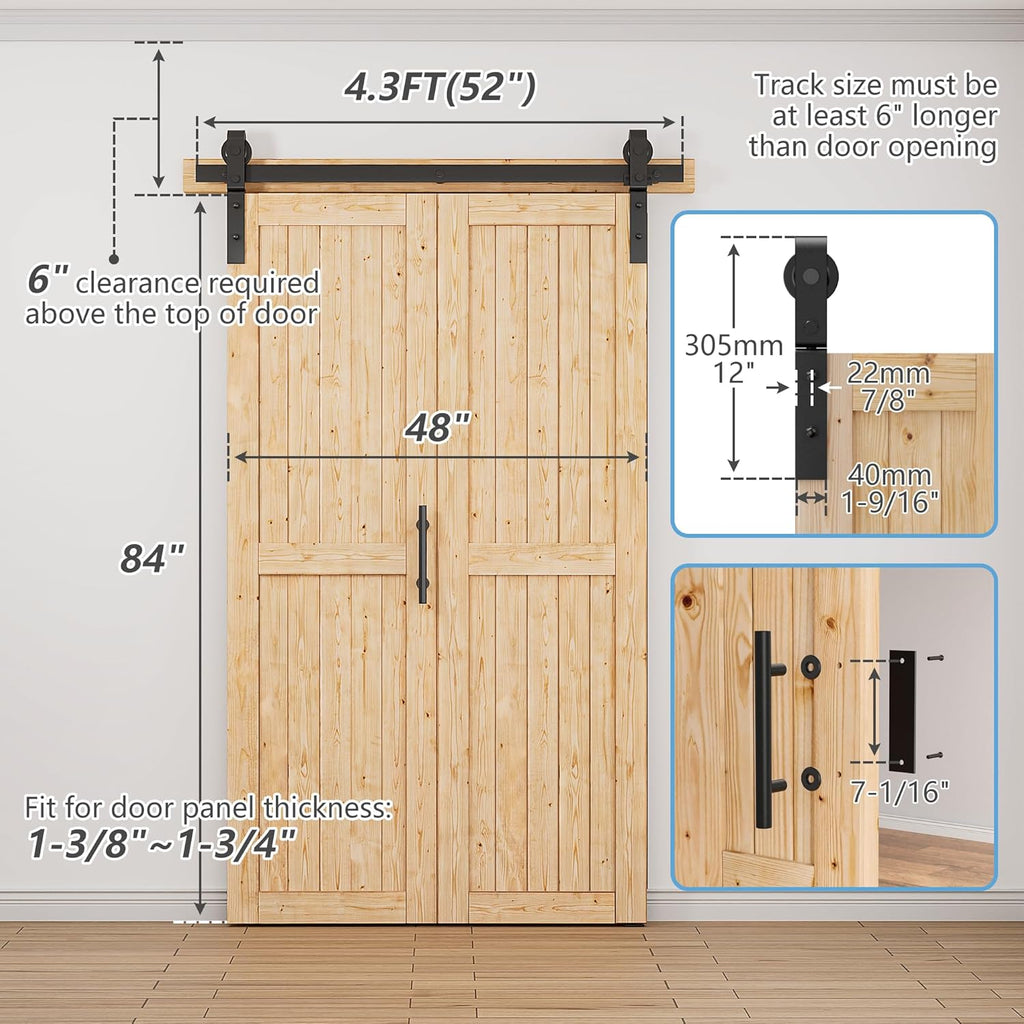 48"x84" No-Assembly Bi fold Barn Door, with 52" Bifold Barn Door Hardware Kit for 2 Doors, Unfinishe
