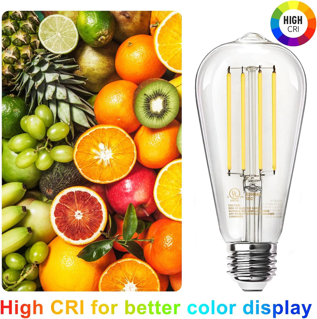Edison Light Bulbs 60W Equivalent, Dimmable Vintage LED Light Bulbs, E26 Medium Base, Warm White 2700K, ST58, 8W (6 Pack)