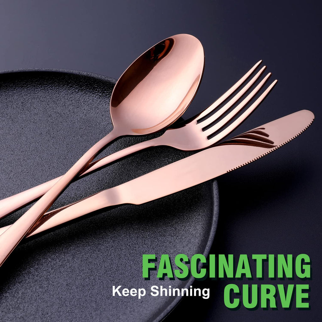 Copper/Rose Gold Silverware Set, 24-Piece Stainless Steel Flatware Set, Service of 6