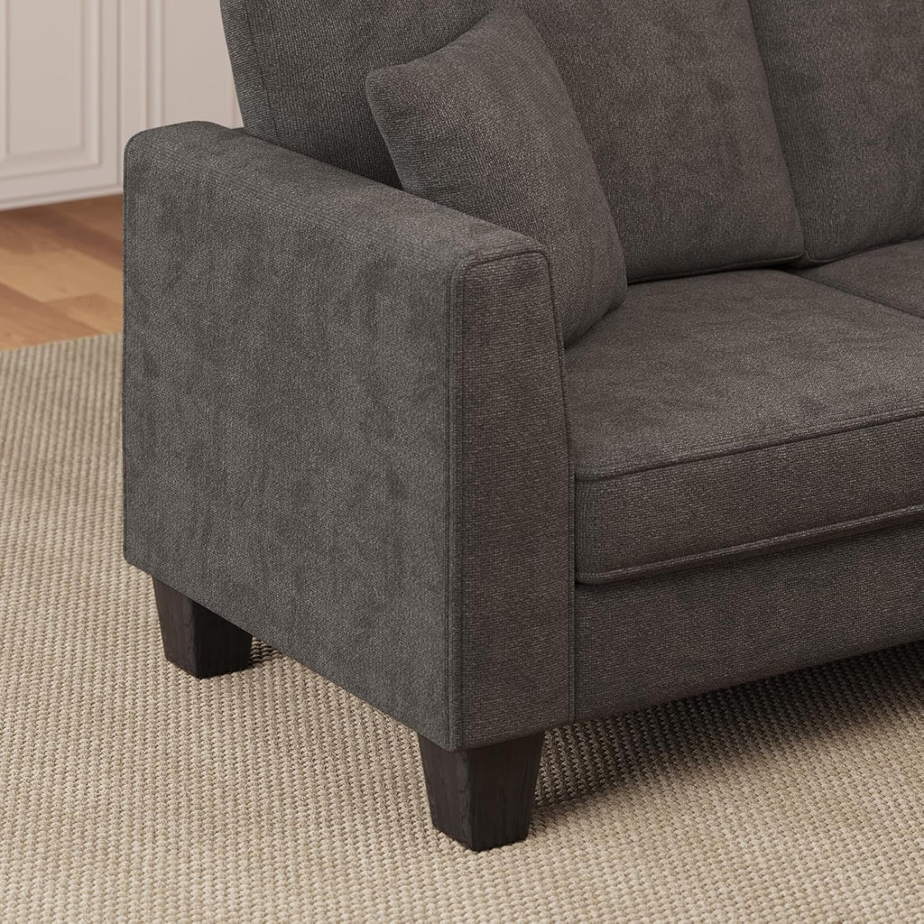 L Shaped Couch, Small Corner Sectional Sofa for Living Room, Comfy Chenille L Shape Sofa with 3 Throw Pillows