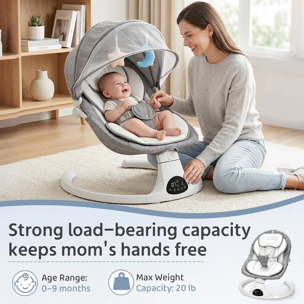 Electric Baby Swing with Point Safety Belt and 5 Adjustable Swing Speeds