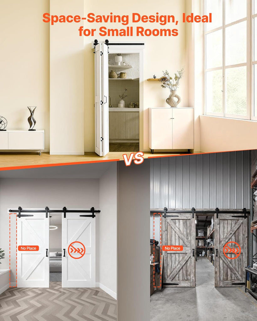 Bifold Barn Door, 36" x 84", MDF Bi-Fold Sliding Closet Doors, Header Board and Hardware Kit Include