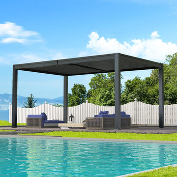 Outdoor Pergola 10x16FT with Adjustable Steel Roof, Louvered Pergola Aluminum Frame for Backyard