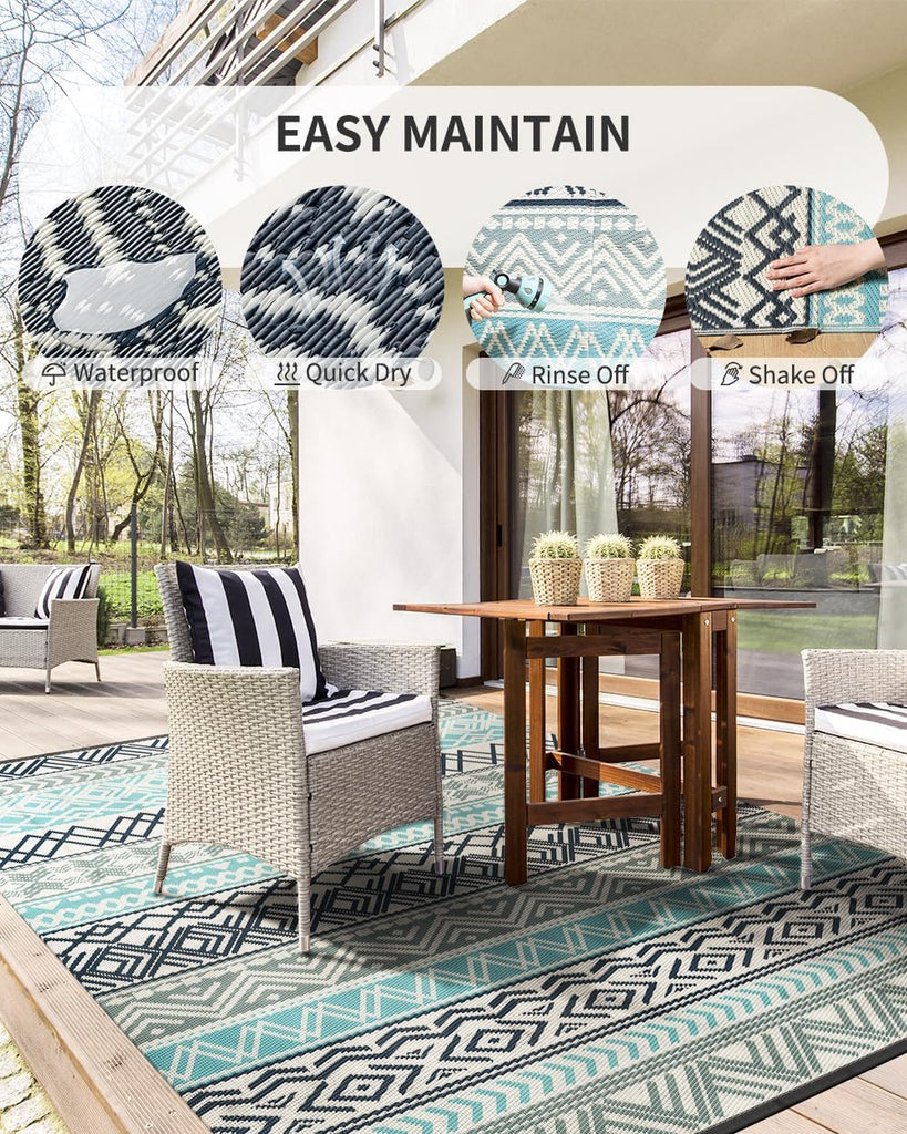 Outdoor Rug Carpet 8x10 Waterproof-Patio Rug Mat Reversible RV Camping Rug Picnic Mat Plastic Straw Outside Rug for