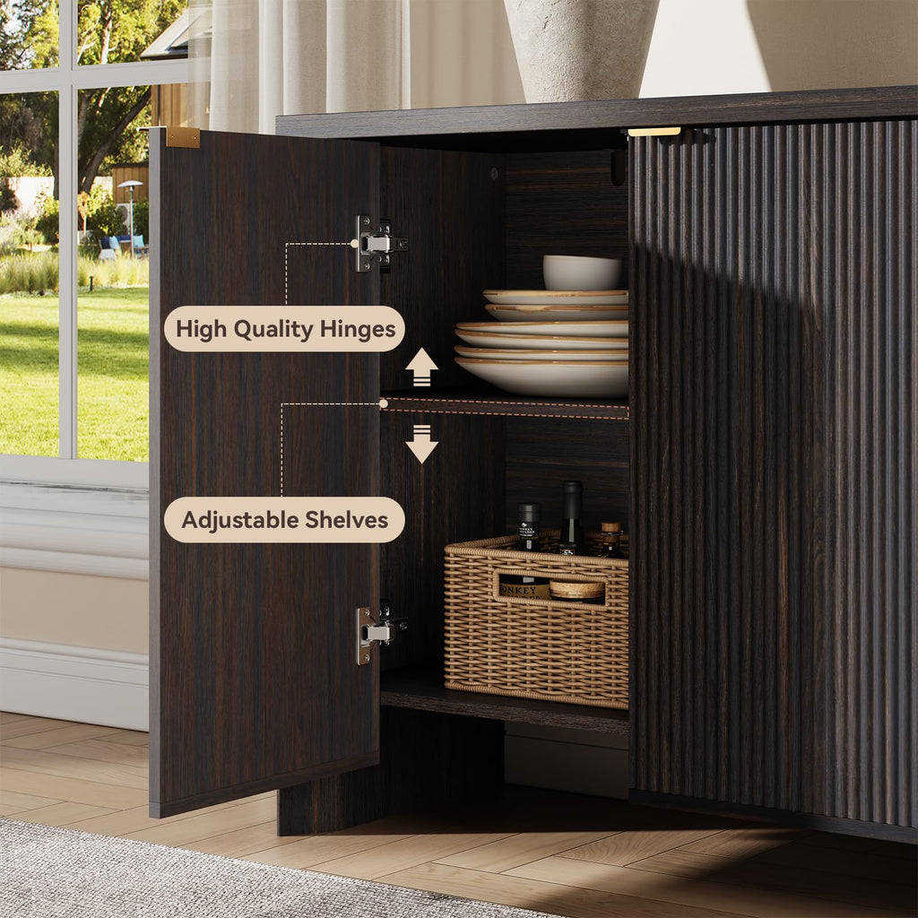 63" W Sideboard Buffet Cabinet with Storage, Dark Walnut
