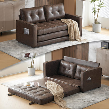 Upgraded 64" W 84" L Full Size Futon Sofa Bed, 6" Thick Upholstery Rustic Microfiber Loveseat Sofa Sleeper Pull Out