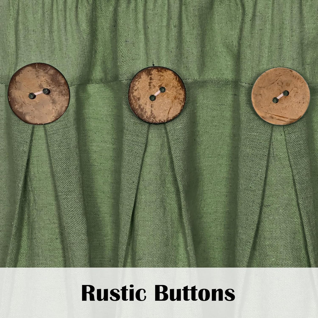 Farmhouse Valance Curtains, Boho Cotton Linen Kitchen Valance, Olive Green Rustic Button Window Valances for Kitchen