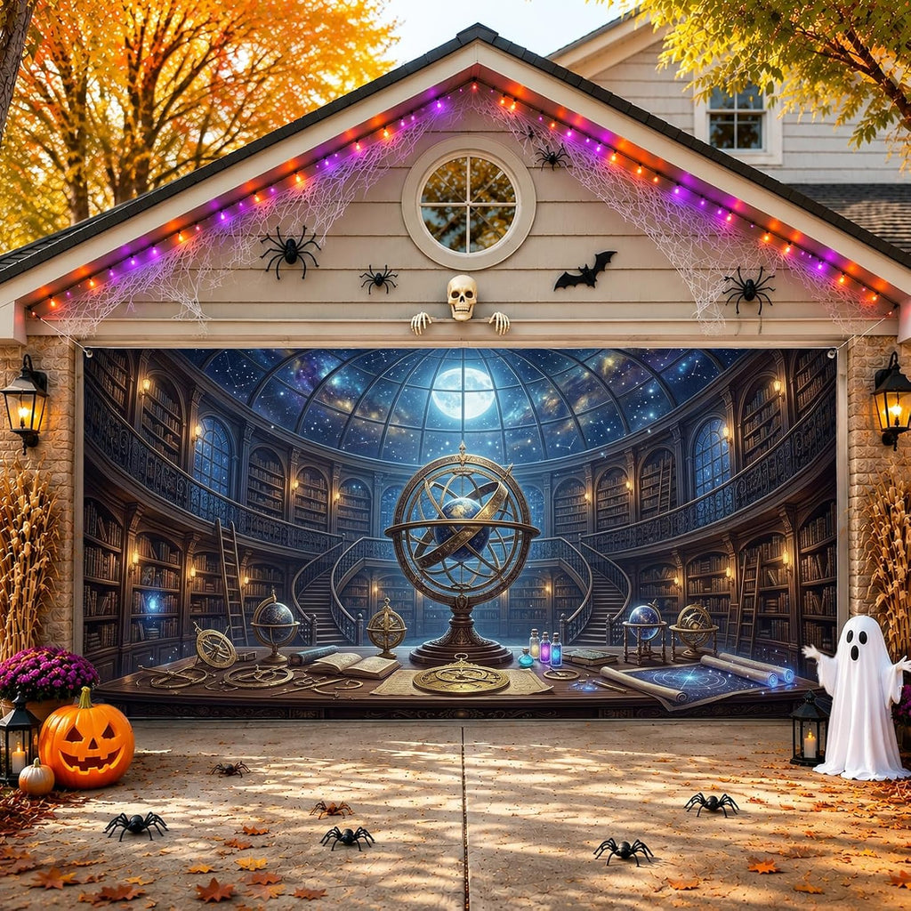 Mystical Library Celestial Armillary Sphere Garage Door Cover 157x71 Inch