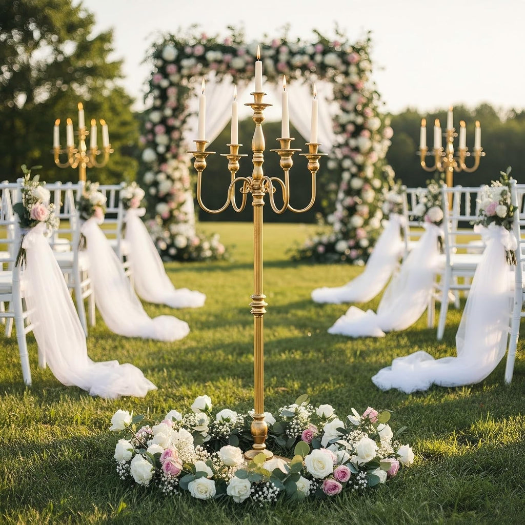 Gold Candelabra, 50'' Tall Floor Candle Holders, 1Pc Metal 5 Arm Candelabra Candle Holder Centerpiece for 5