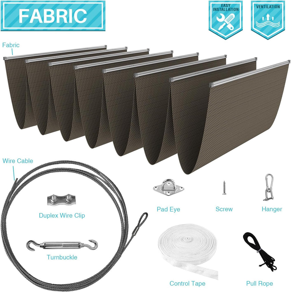 7'Wx16'L Pergola Shade Cover Retractable Shade Awning Slide Flexible Canopy Deck Porch Hang Down U Shape Wave Shade