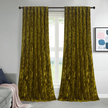 Lux Moss Green Crushed Velvet Curtains 2 Panel Set - 84 inches Long Room Darkening Luxury Distressed Velvet Rod