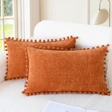 Fall Decorative Throw Pillow Covers 20 X 12 Inches Burnt Orange