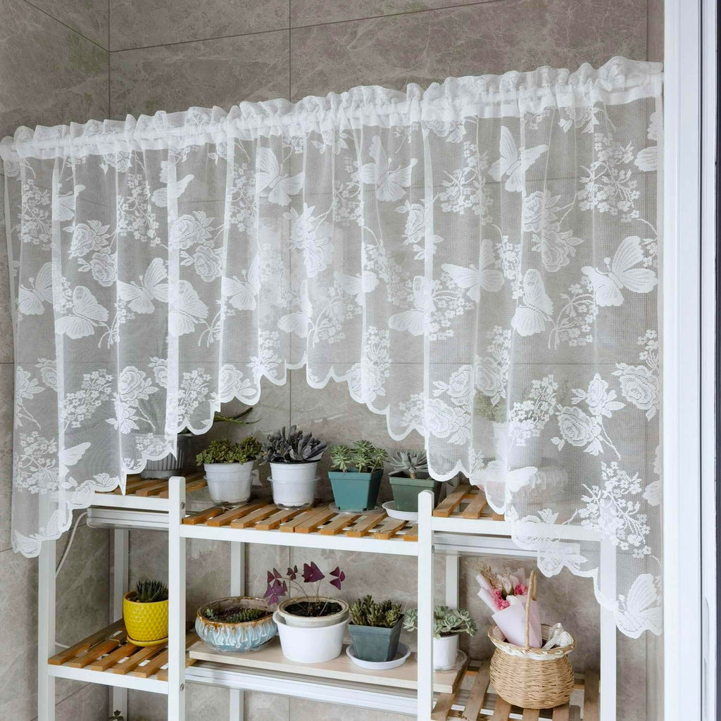 White Lace Kitchen Sheer Swag Curtain Valance Cafe Curtain
