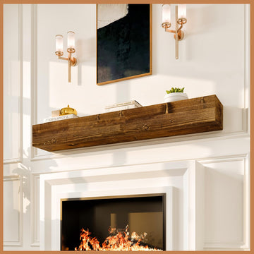 Rustic Fireplace Mantle Shelf 60 Inches - Handcrafted Wood Mantles For Over Fireplace - Wall Mounted Farmhouse