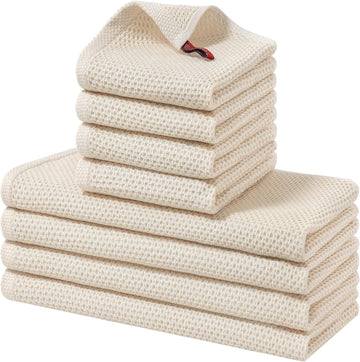 8 Pack 100% Cotton Kitchen Towels and Dishcloths Set, Beige | 12 x 12 Inches and 13 x 28 Inches Kitchen Towels Set
