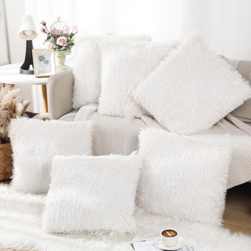 6 Pcs Fluffy Throw Pillow Covers Faux Fur, White
