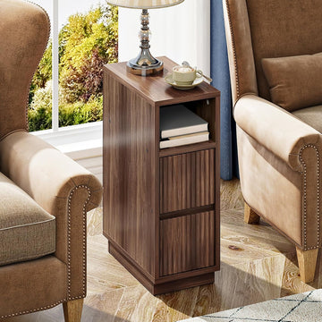8.7" Narrow Fluted Nightstand, Small Bedside Table with Drawers, Skinny Side Table, Modern Nightstand with 1