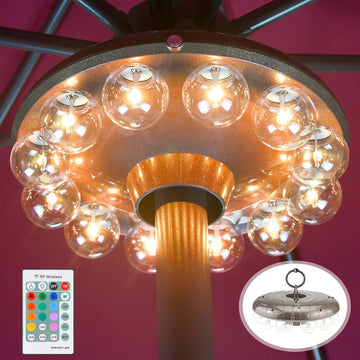 Umbrella Lights Battery Operated,12 Color Changing Outdoor Patio Umbrella Light for Pole with 80Ft Remote,12 Clear Bulb