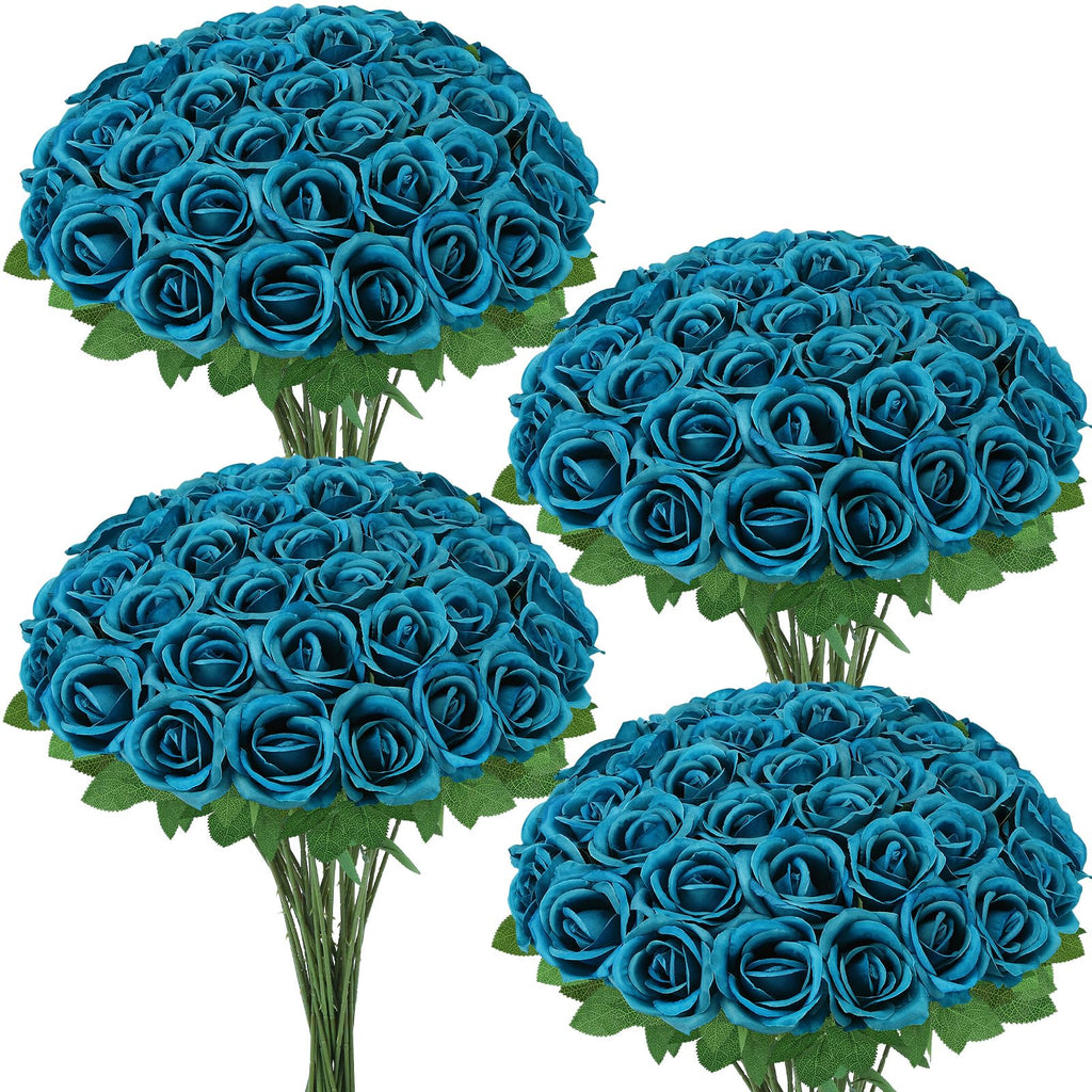 36 Pcs Teal Artificial Roses with Long Stems