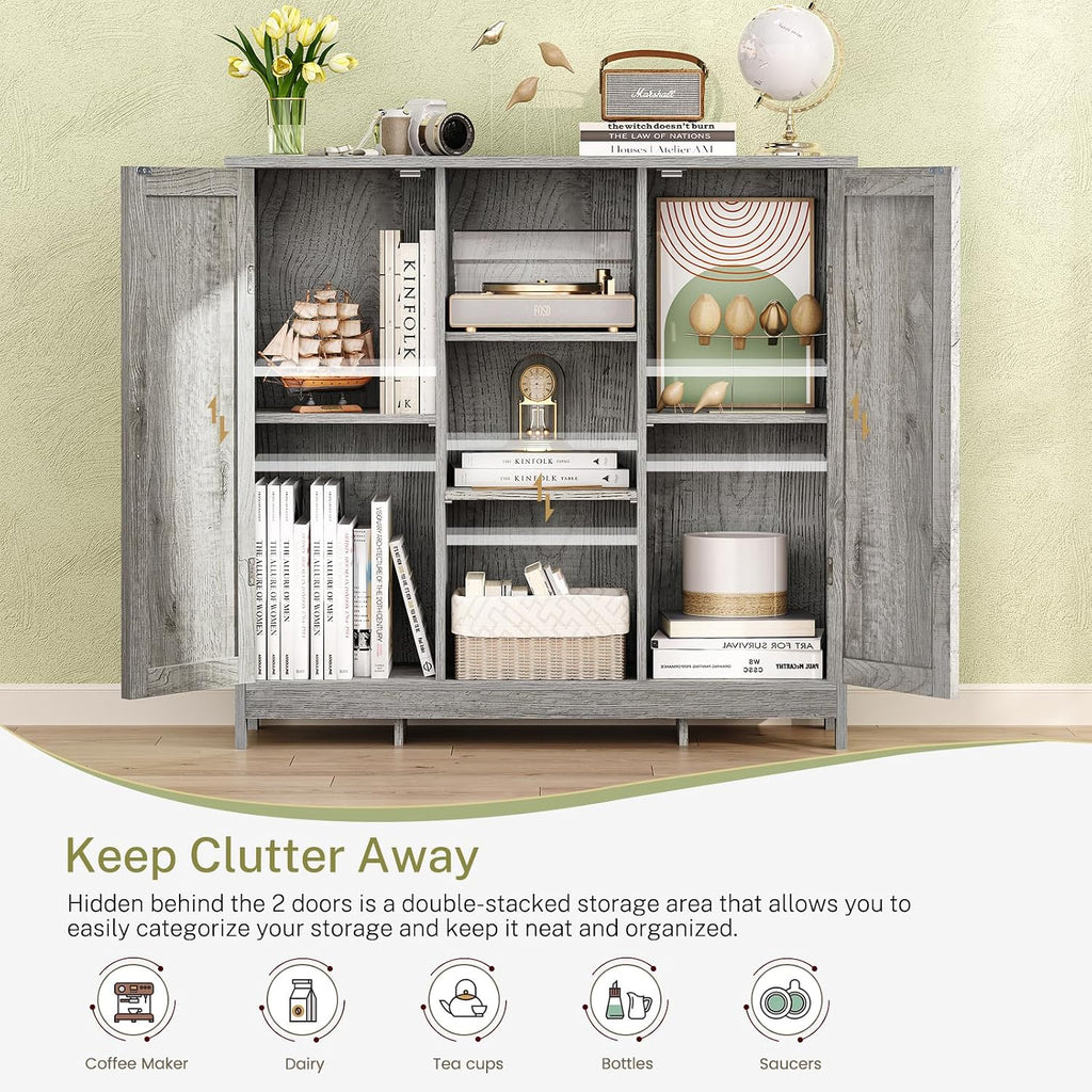 Storage Cabinet with 2 Doors and 4 Adjustable Shelves, Buffet Cabinet with Storage, Floor Cabinet , Rustic Gray