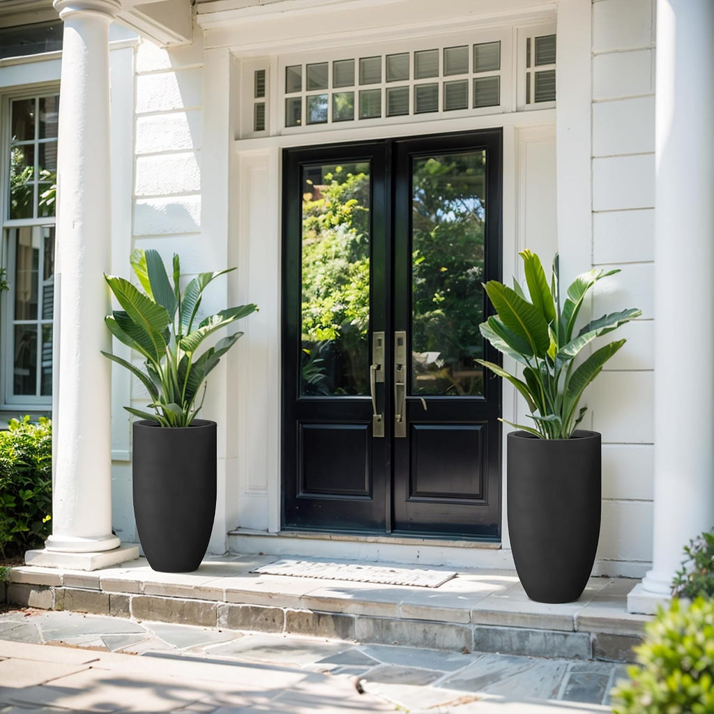 Large Round Tapered Black Concrete Planter 24" Tall, Outdoor | Rubber Plug for Indoor, Drainage for Garden