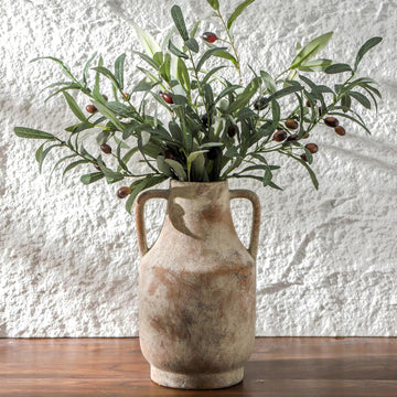 Ceramic Flower Vase with Handles, 11 inch Tall Vase