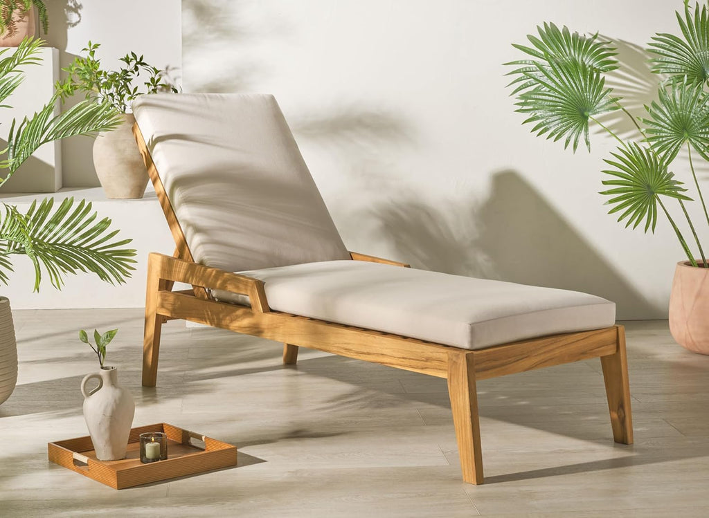 Cushion Solid Teak Wood Chaise Lounge Chair