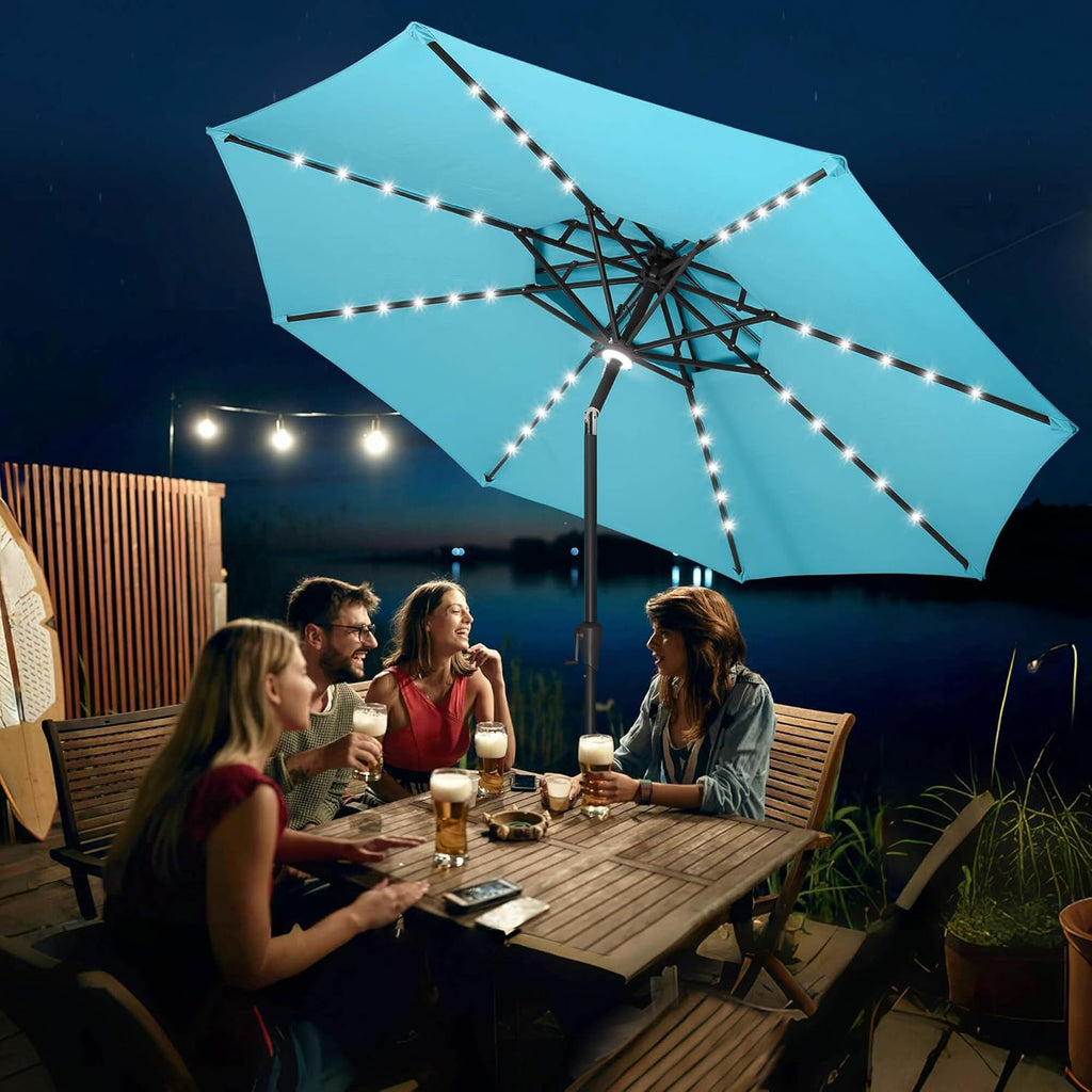 2 Tiers 9ft Solar Light Patio Umbrella, 40 LED lights outdoor umbrella with Centre Surround Light
