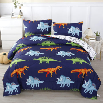 Twin Dinosaur Comforter Set 3Pcs Cartoon Bedding Set for Kids Boys - Set of 3
