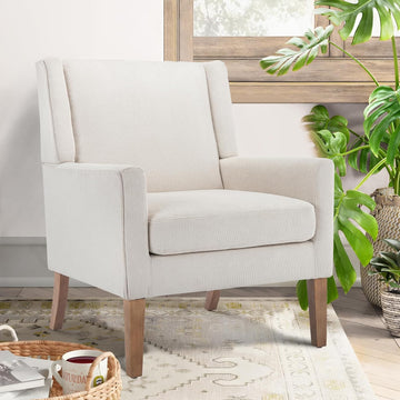 Modern Wingback Living Room Chair, Upholstered Fabric Accent Armchair, Single Sofa Chair with Lounge Seat and Wood