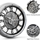 Wall Clock with Moving Gears, Vintage Industrial 16-Inch Silent Non-Ticking Steampunk Timepiece, Retro Frame Analog Battery Operated...