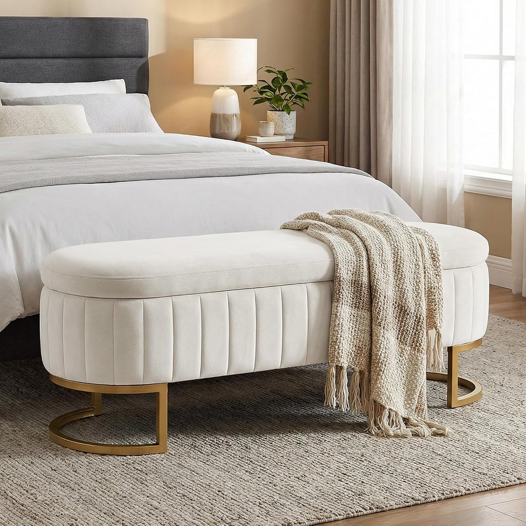 65" Velvet Storage Ottoman Bench End of Bed Entryway Beige