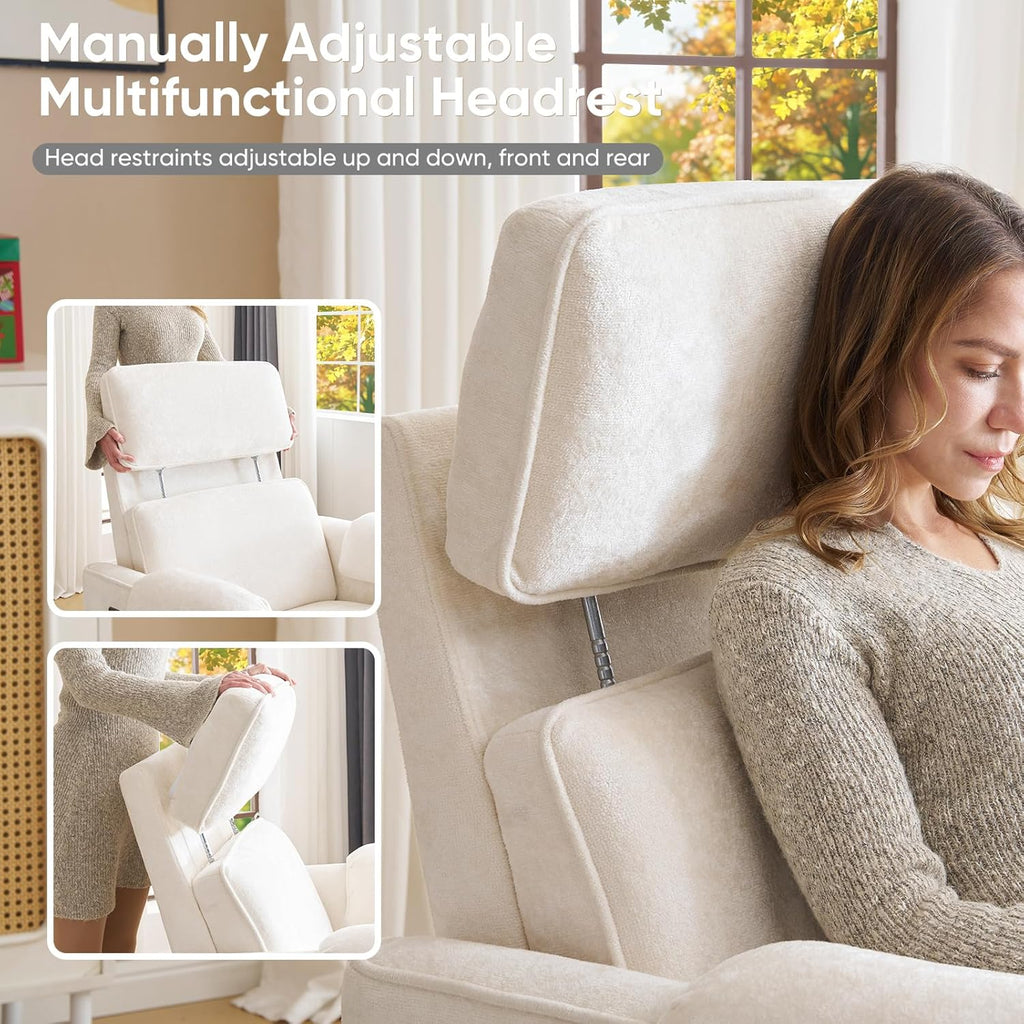 Oversized Power Rocker Recliner Chair, 24" Extra Wide Swivel Recliner with Adjustable Headrest, Chenille Glider